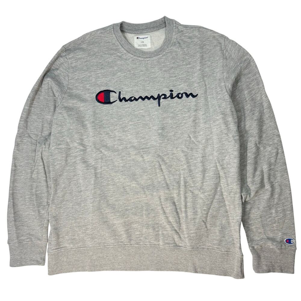 Champion Gray Crewneck Sweatshirt Men’s Large Logo Pullover Classic